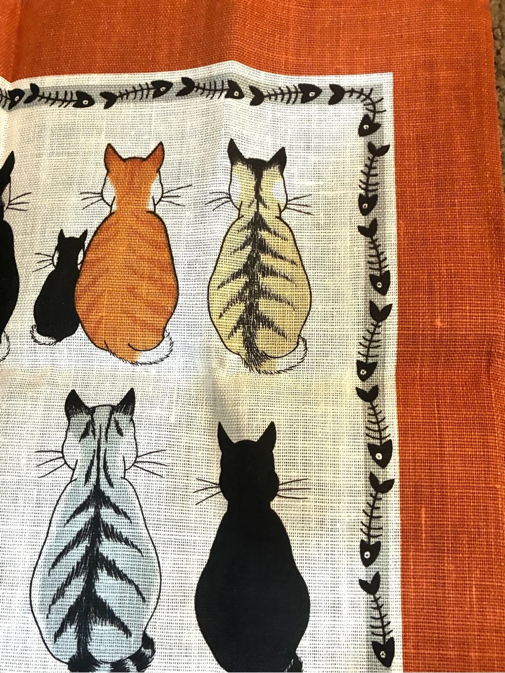 Vintage Ulster Weavers Irish Linen Cats in Waiting Tea Towel Made in Ireland